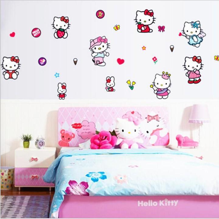 Tranh decal, decal dán tường trang trí phòng, tủ cho bé gái mèo hello kitty TE23.4