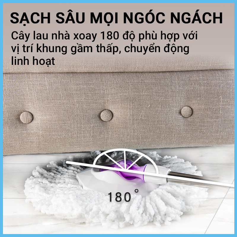 [Tặng bông lau] Cây lau nhà xoay siêu tốc mini MyJae Đài Loan kèm thùng xoay 360 độ thông minh lau sạch nhanh khô