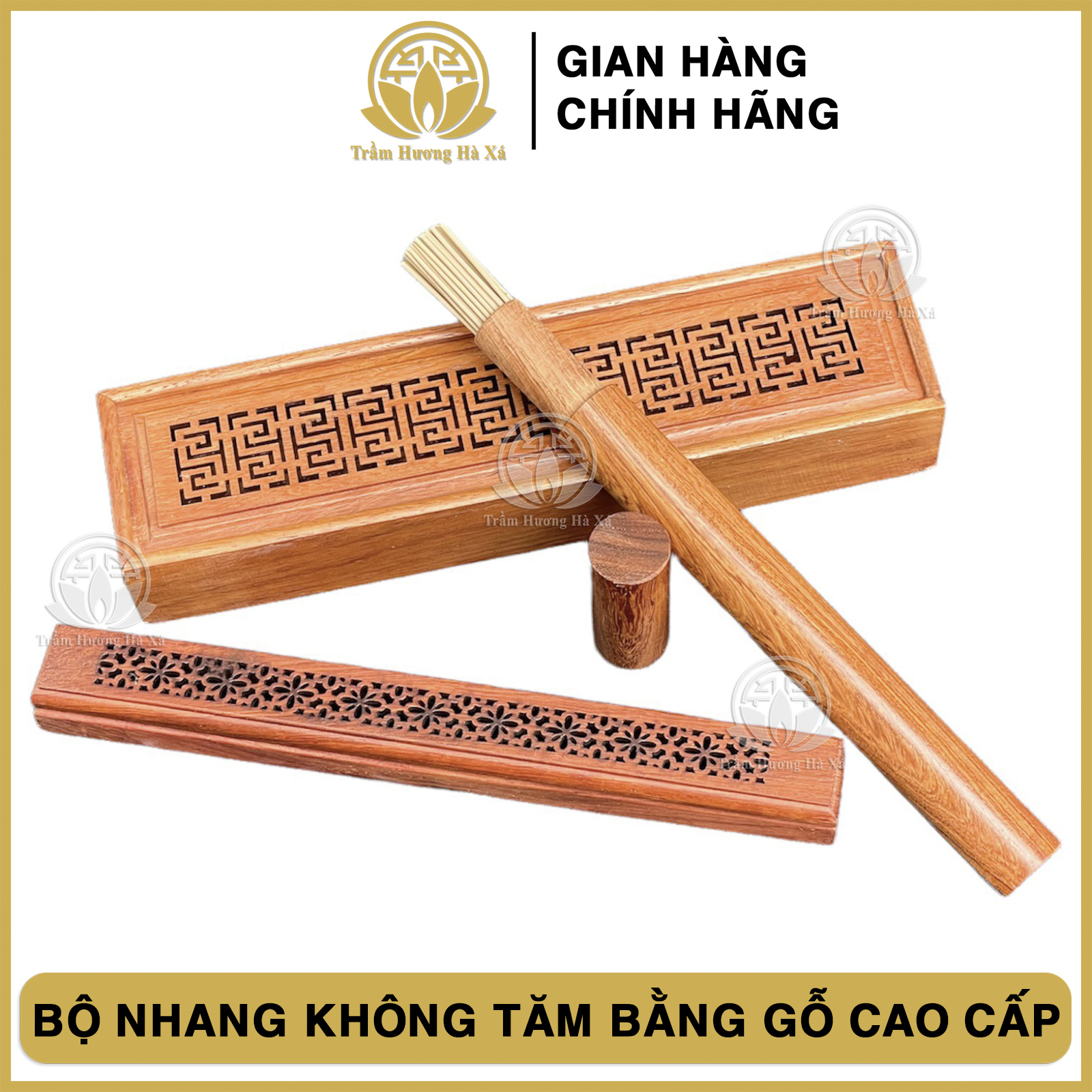 Bộ nhang không tăm đầy đủ hộp đựng và máng đốt bằng gỗ nhà HÀ XÁ cao cấp