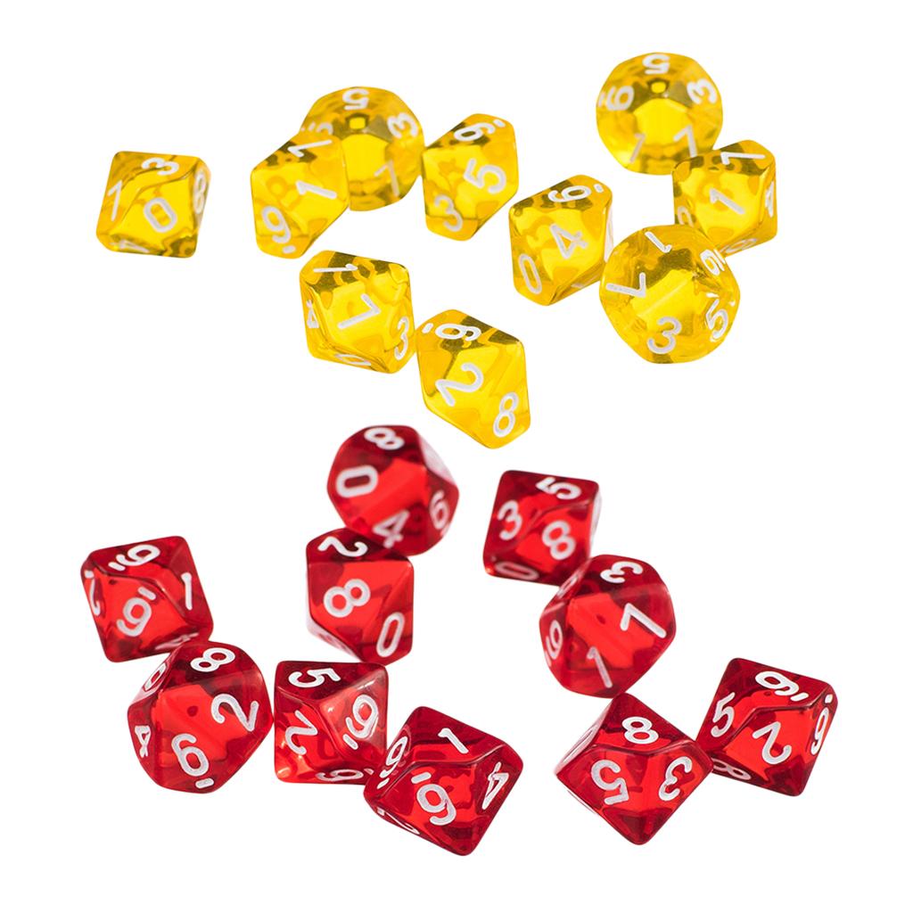 20 Pieces D10 Polyhedral Dice for Dungeons and Dragons Games Yellow+Red