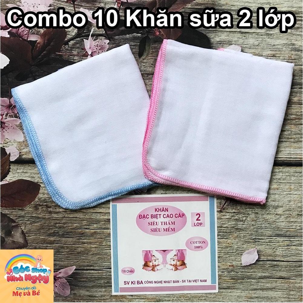 Set 10 Khăn sữa trắng trơn Kiba 2 lớp cho bé