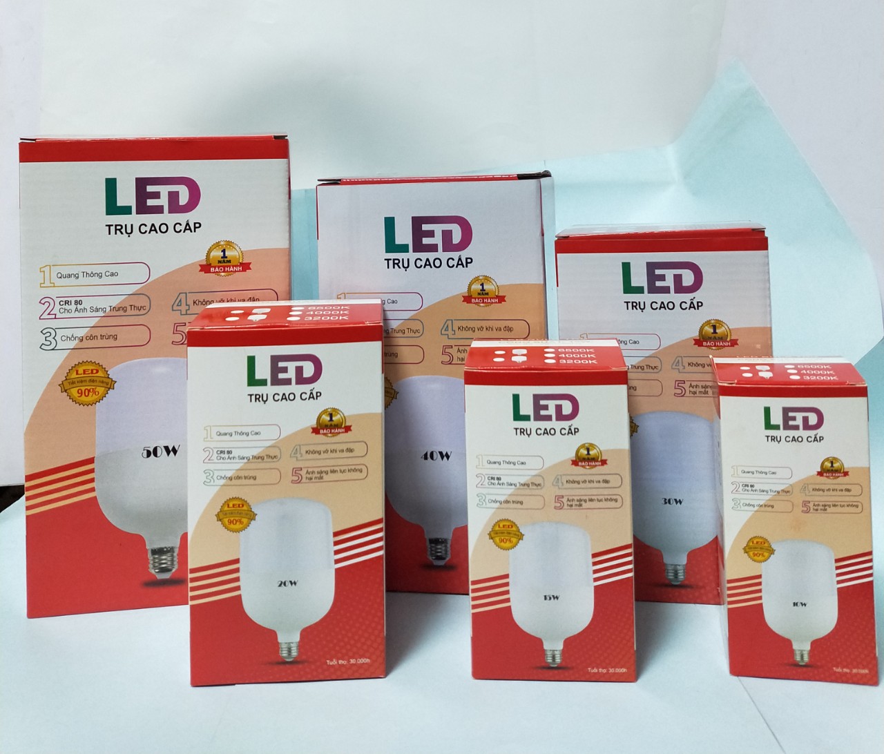 Bóng led trụ kín nước E27-5W/10W/15W/20W/30W/40W/50W/65W trắng, vàng 009