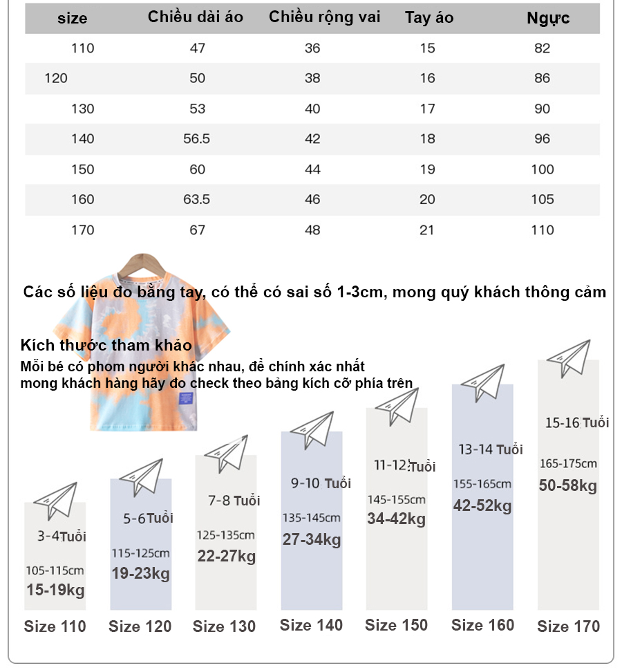 Áo phông cho bé trai tay lỡ màu loang phong cách Hàn Quốc Áo cộc tay bé trai size 17kg-45kg OA100