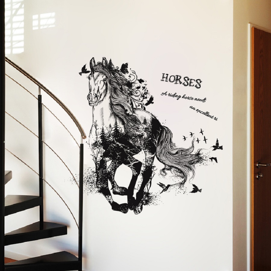 Decal dán tường trang trí ngựa HORSES phòng khách phòng ngủ MÃ ĐÁO THÀNH CÔNG