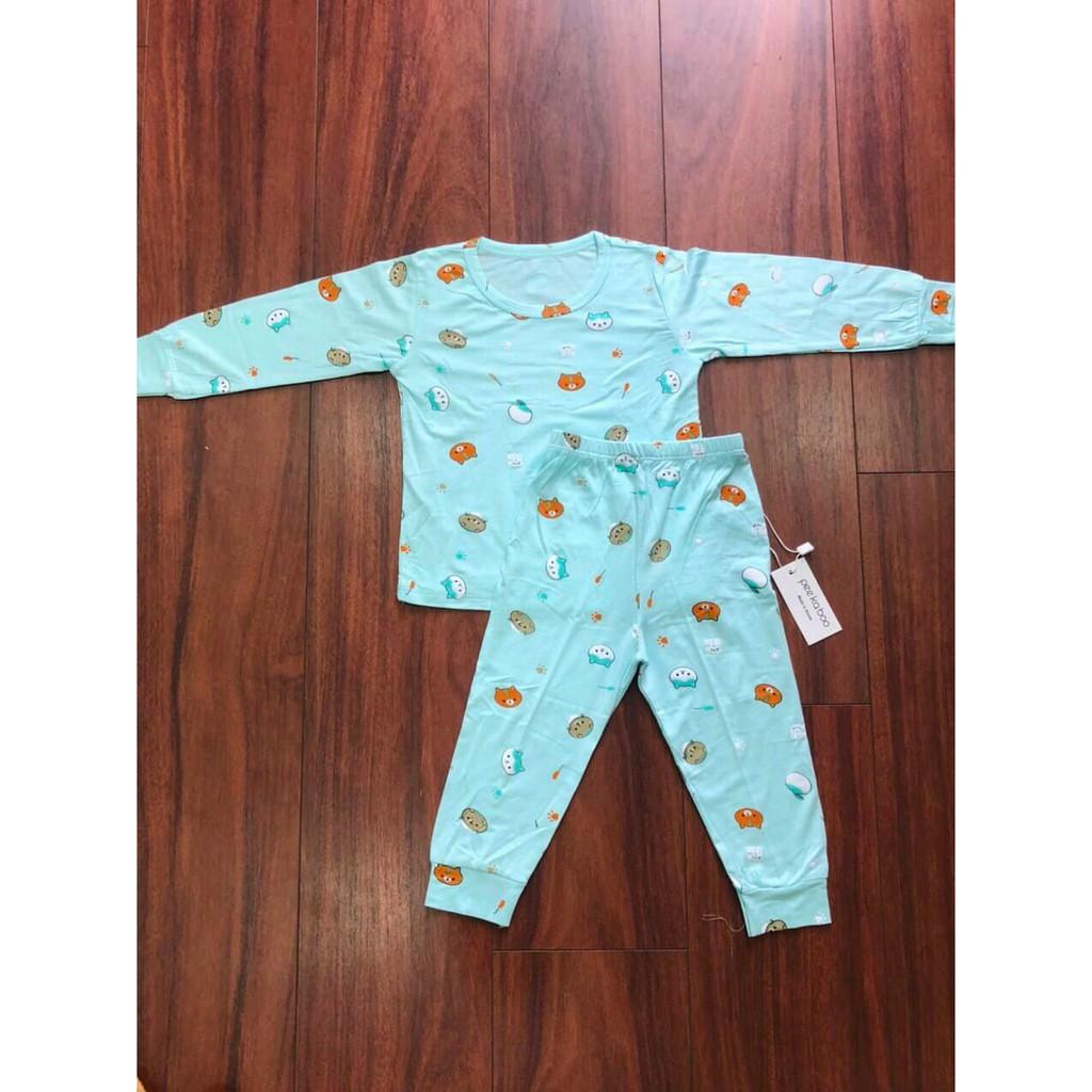 Bộ dài tay lưng thấp cotton thun lạnh Minky mom họa tiết mèo cho bé 6-17kg