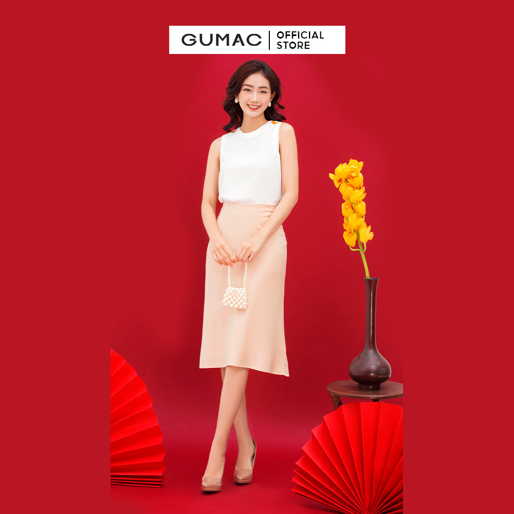 Chân váy dài GUMAC VC03034 lụa xòe lưng liền