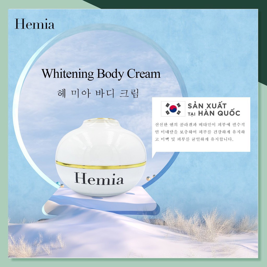 Kem dưỡng toàn thân Hemia Whitening Body Cream 150g dưỡng trắng, cấp ẩm, chống nắng, make up da