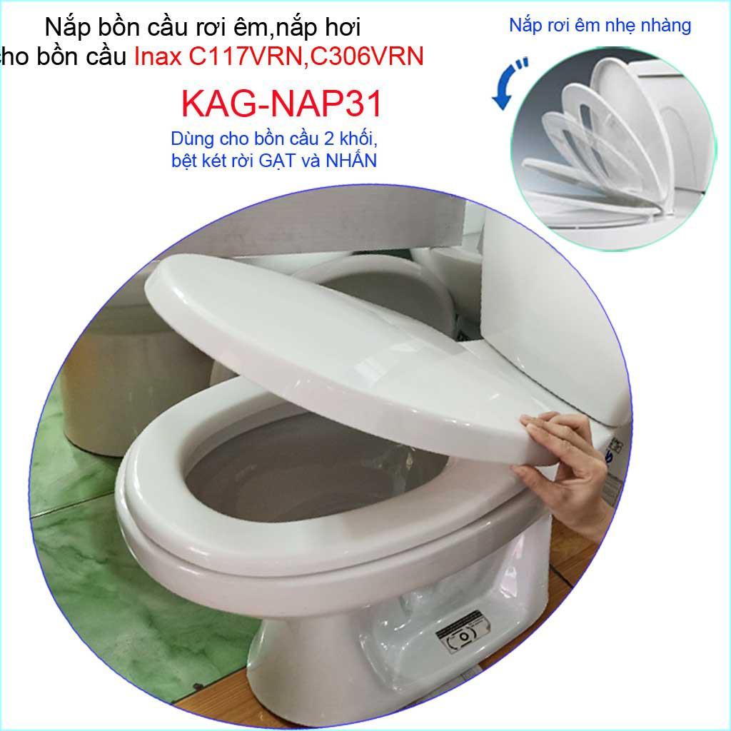 Nắp đậy bồn cầu rơi êm KAG-NAP31, nắp cho bàn cầu Inax C.117VRN,C306VRN, nắp cho cầu Inax