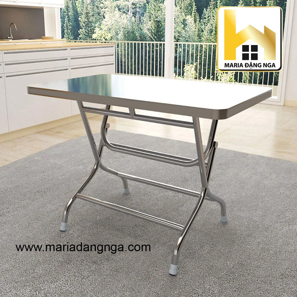 bàn inox xếp gọn - 60x100 cm - cao 75 cm