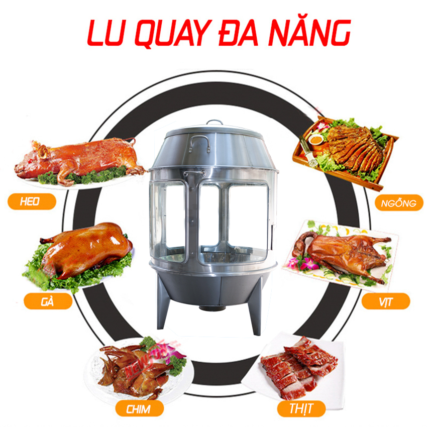 Lò Quay Gà Vịt Phi 80 Có Kính Dùng Gas