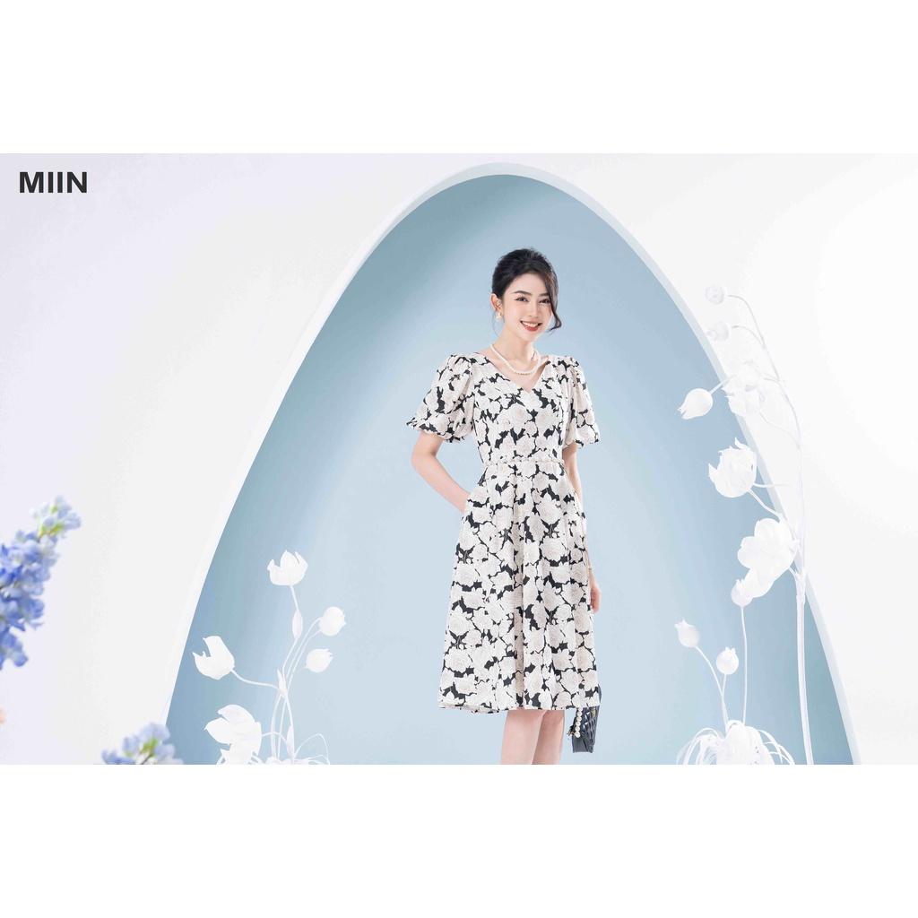 D00443 - Đầm thiết kế tay bồng cổ tim cao cấp hoa hồng sang trọng Miu Store