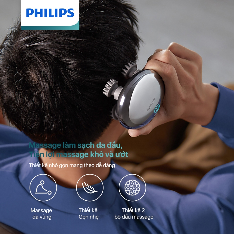 Máy massage đầu Philips PPM1301 mô phỏng massage như các đầu ngón tay, 7 chế độ massage thư giãn - Hàng chính hãng
