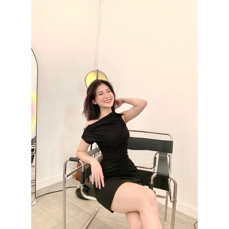 Đầm lệch vai nhún body SIÊU PHONG CÁCH