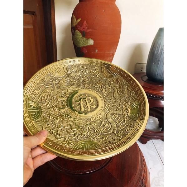 Mâm bồng mâm bày ngũ quả bằng đồng chữ Lộc và phúc 30cm