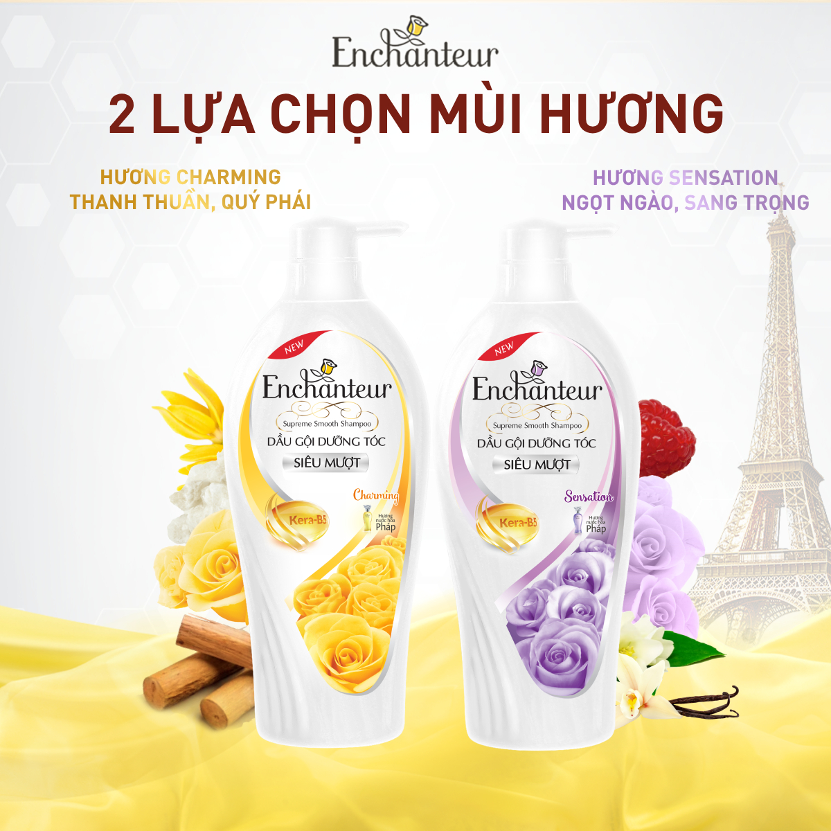 Combo 2 Dầu gội dưỡng tóc siêu mượt Enchanteur Charming Keratin 650gr/Chai