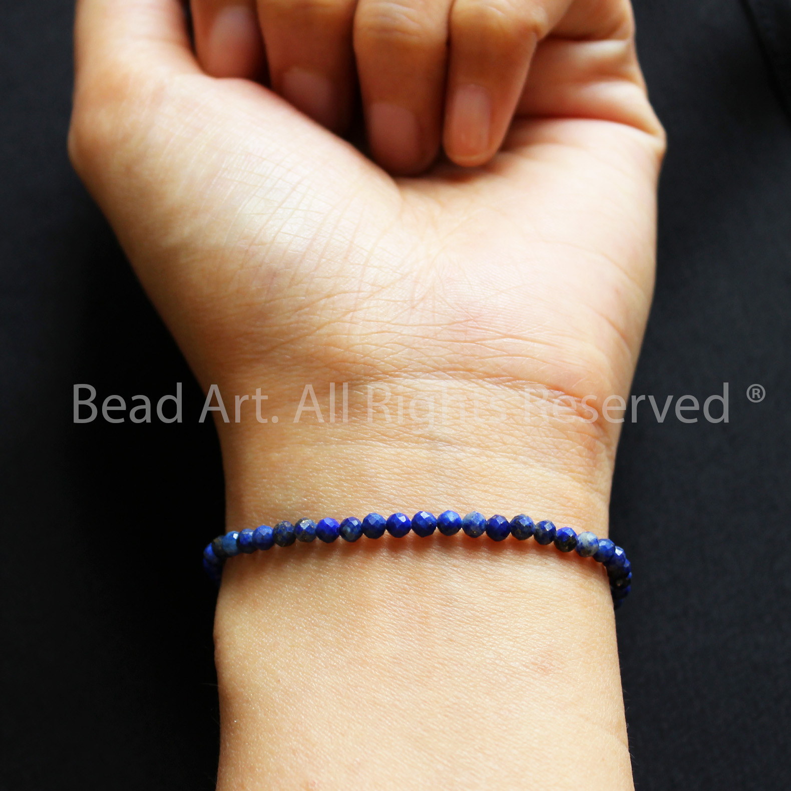 Vòng Tay 3MM Đá Lapis Lazuli Xanh Dương Giác Cắt Thiên Nhiên Size Mini, Vòng Tay Phong Thuỷ, Chuỗi Hạt, Mệnh Thuỷ, Mộc - Bead Art