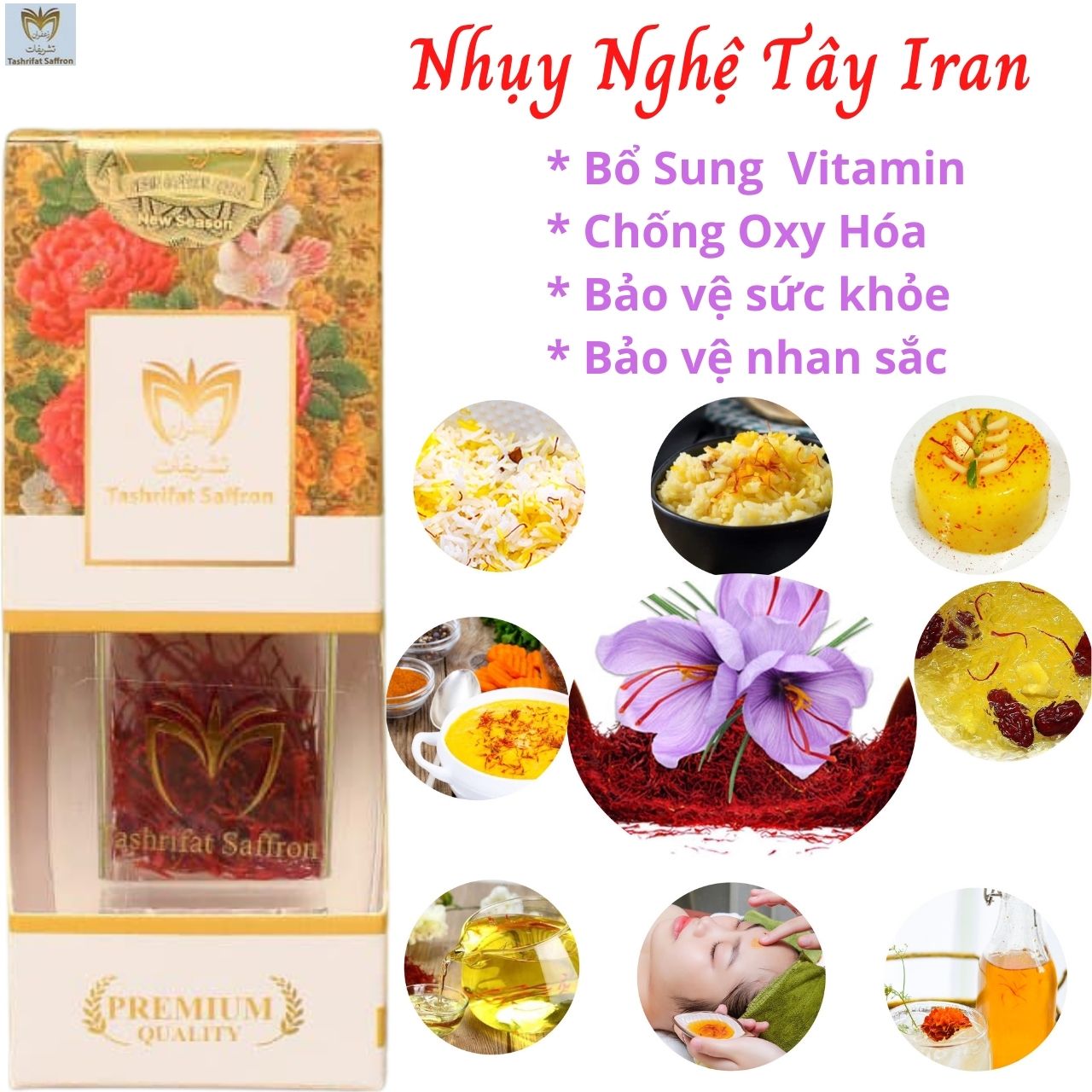 Nhụy hoa nghệ tây Tashrifat Saffron Iran Bổ sung vitamin và khoáng chất, chống Oxy hóa, tăng cường sức khỏe, đẹp da, ngủ ngon - Massel Official