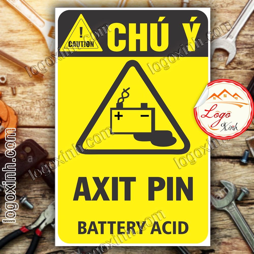 LOGO TEM STICKER CẢNH BÁO NGUY HIỂM AXIT PIN ACID - BIỂN CẢNH BÁO AN TOÀN LAO ĐỘNG
