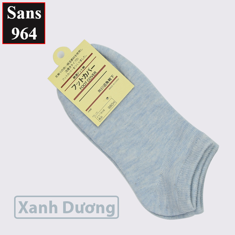 Tất vớ lười nữ trơn không cổ Sans965 hài chống tụt gót nửa bàn chân cotton mùa hè trắng đen da tím hồng cam xám xanh