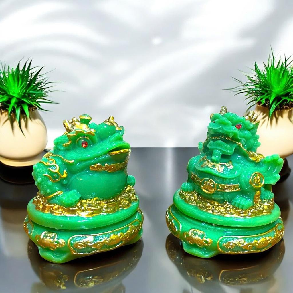 {RV} Cặp cóc tỳ đá xanh lá mini RỒNG VIỆT, cặp thiềm thừ đá đúc đài loan cao cấp