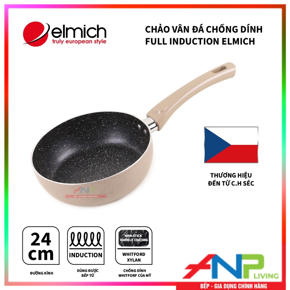 Chảo INOX Chống Dính 3 Lớp Đáy Từ Elmich SM-2701 Size 20cm, SM-2702 Size 24cm (Dùng Được Cho Mọi Loại Bếp) - Hàng chính hãng