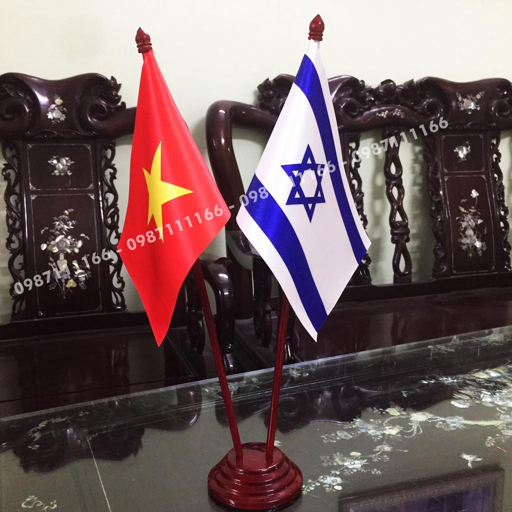 Cờ Để Bàn Đế gỗ Cắm 2 cờ Việt Nam - Israel In Kỹ Thuật Số