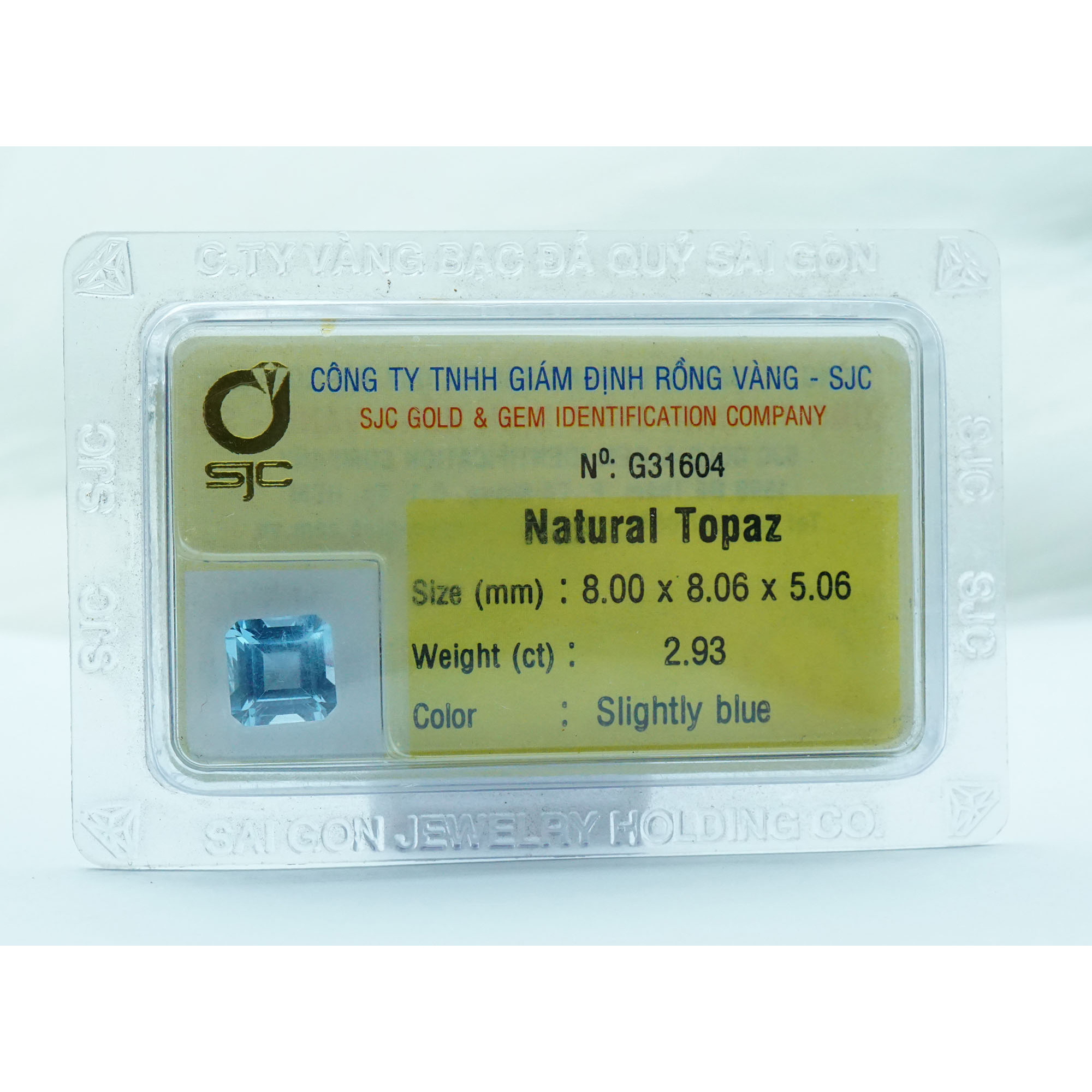 Mặt Đá Quý Topaz Mài Giác Vuông Tự Nhiên Kiểm Định