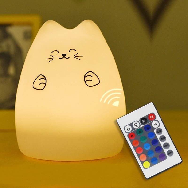 Đèn ngủ mèo nhỏ silicon xài pin Thay đổi ánh sáng ban đêm cảm ứng ánh sáng