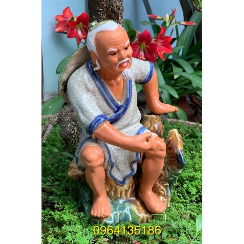 Tượng Lão vọng câu cá h28cm men rạn gốm sứ Bát Tràng
