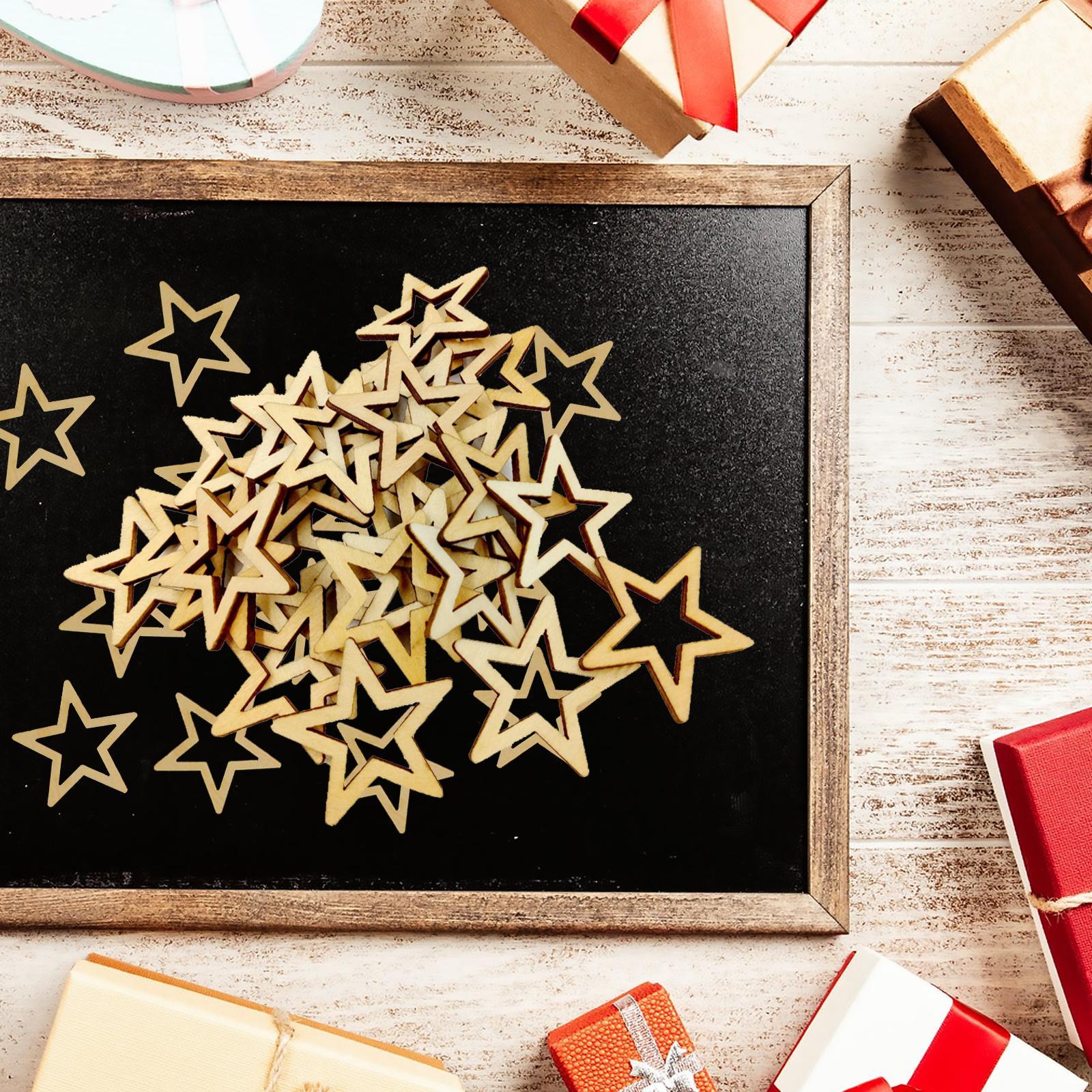 25pcs 50mm Unfinished Wooden Shape Star Embellishments for Scrapbook Craft