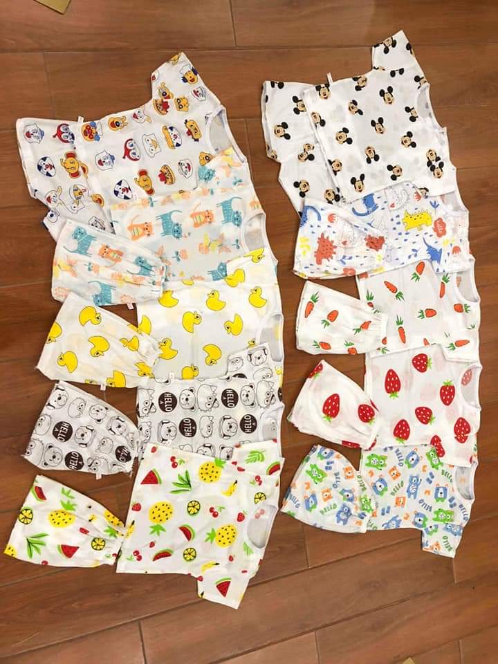 Set 5 Bộ Đồ Tay Ngắn Cotton Giấy Cho Bé Trai/Gái Từ 5-15kg