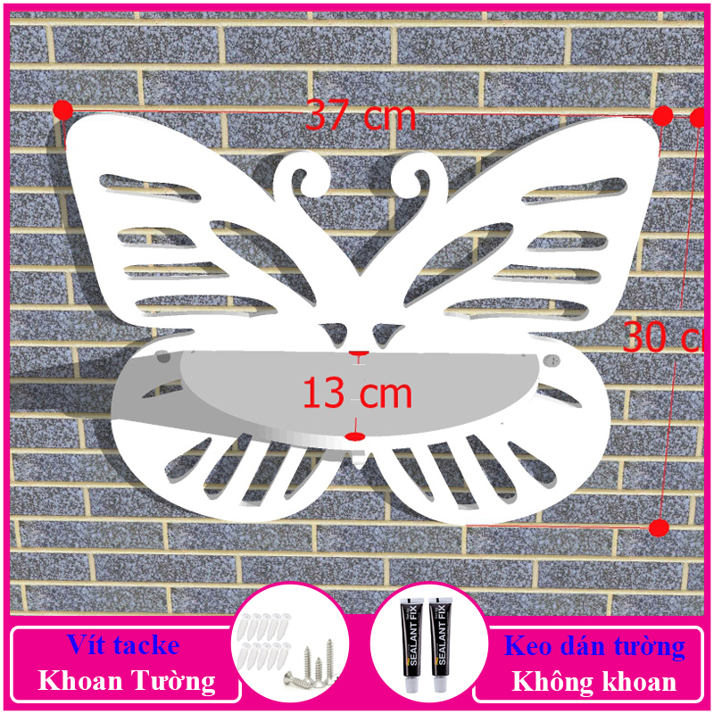 Kệ treo tường trang trí không cần khoan, chất liệu gỗ nhựa cao cấp màu trắng, decor không gian sống - a03