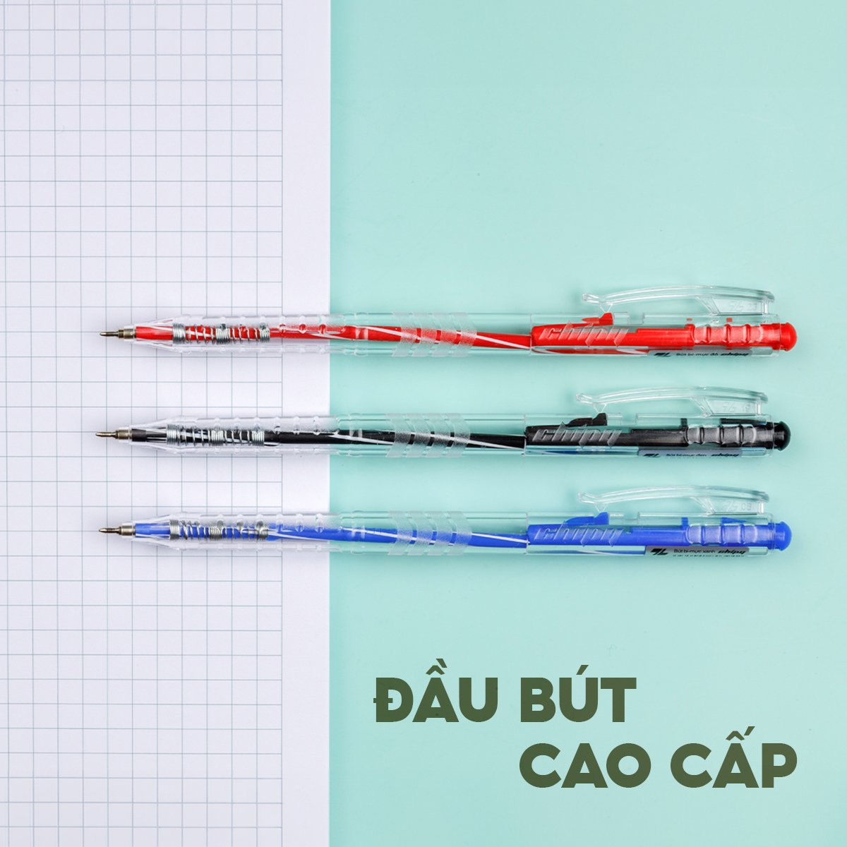 Combo 5/10/20 Bút bi Thiên Long TL-089 ngòi 0.5mm mực xanh đỏ đen dạng bấm cò nơi cầm tay có tiết diện tam giác vừa vặn với tay