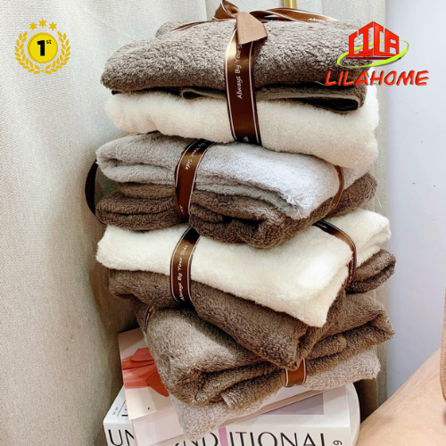 Set 2 Khăn Tắm Cotton Organic Xuất Hàn 70x140cm, Dày Dặn Thấm Hút Nước Tốt - Chính Hãng (Giao Màu Ngẫu Nhiên)
