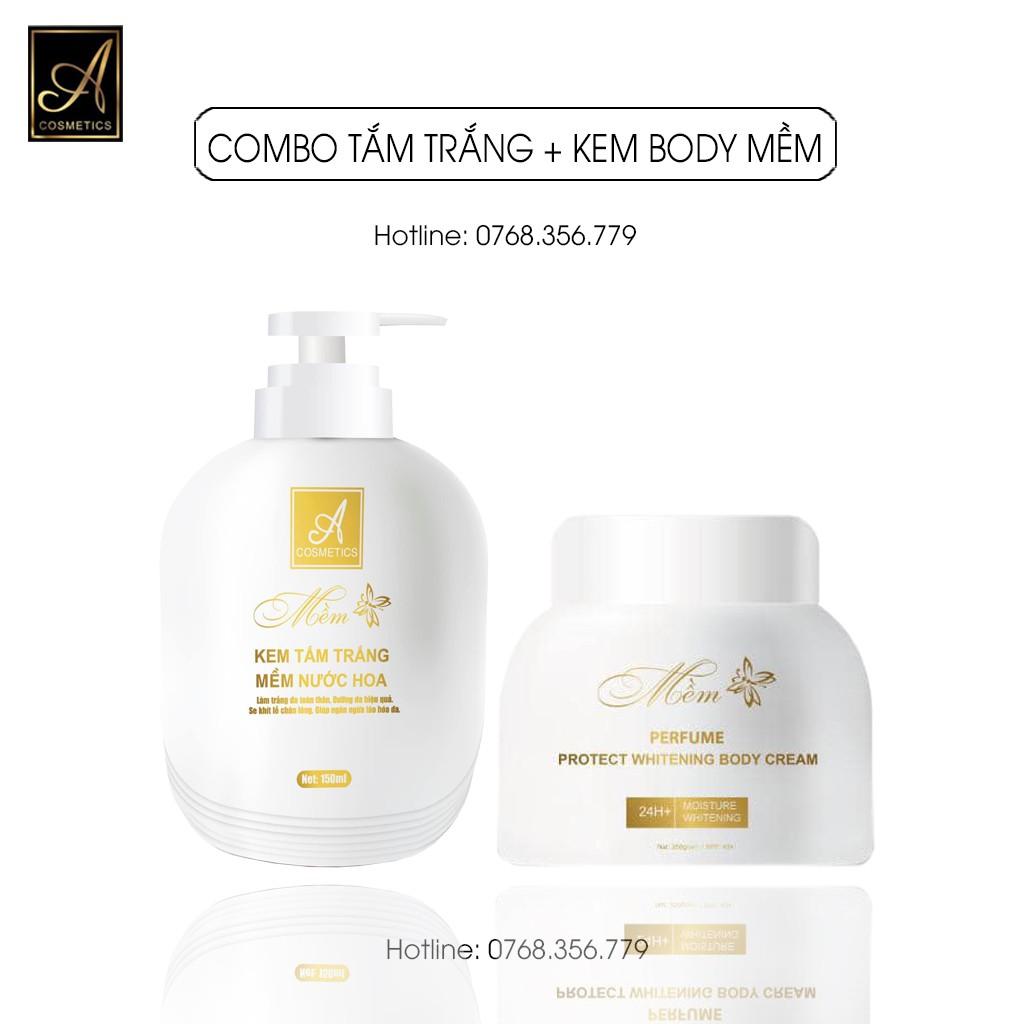 Combo Kem tắm trắng mềm nước hoa 150ml + Kem body mềm nước hoa Acosmetics 250g, Combo kích trắng da body cấp tốc