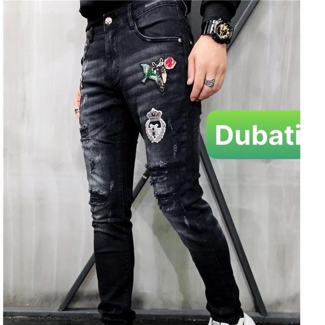 Quần Jeans Nam, Baggy Nam Chất Bò Đen Thêu Hình Đẹp Sắc Nét Cao Cấp- DB 450- DUBATI FASHION