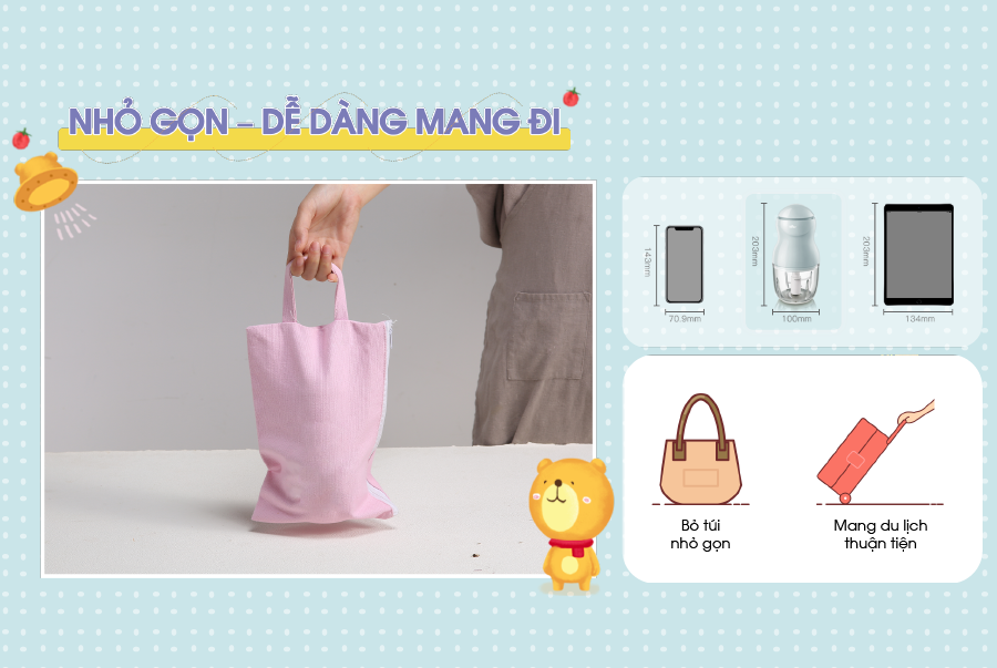 Máy Xay Thực Phẩm Đa Năng, Máy Xay Ăn Dặm BEAR GR-B03V2 Xay Cực Êm An Toàn Vệ Sinh, Dung Tích 0.3 Lít Công Suất 120 W - Hàng Chính Hãng