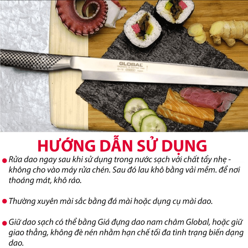 Dao bếp Nhật cao cấp Global G15R Tako Sashimi - Dao Sashimi tay phải - Dao bếp Nhật chính hãng