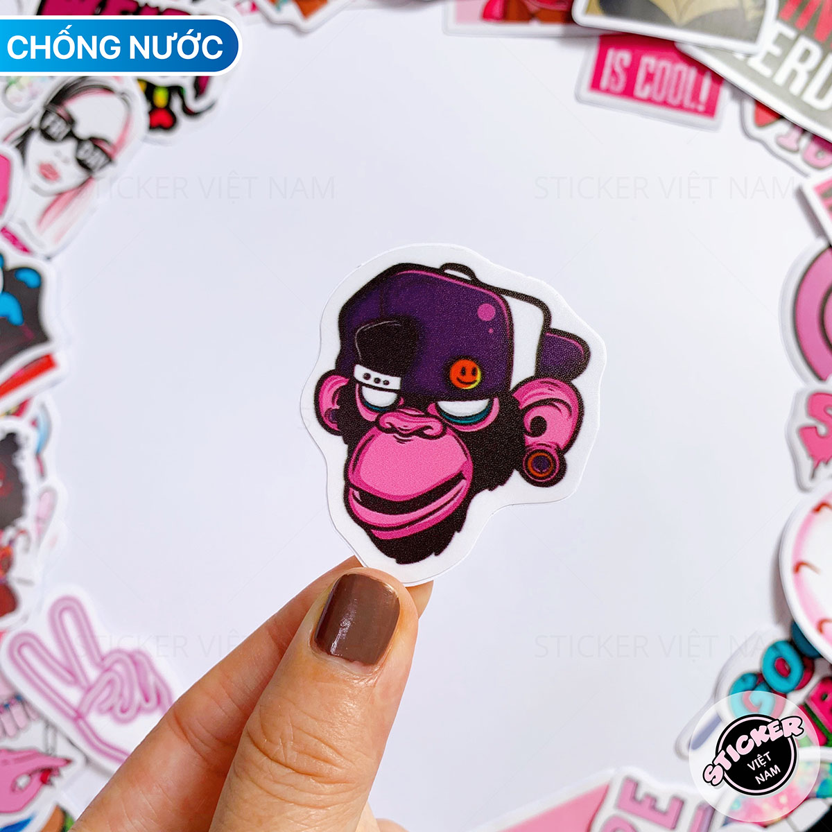 Sticker Màu Hồng Siêu Ngầu Swag Pink - Chất Liệu PVC Chất Lượng Cao Chống Nước - Kích Thước 4-8cm