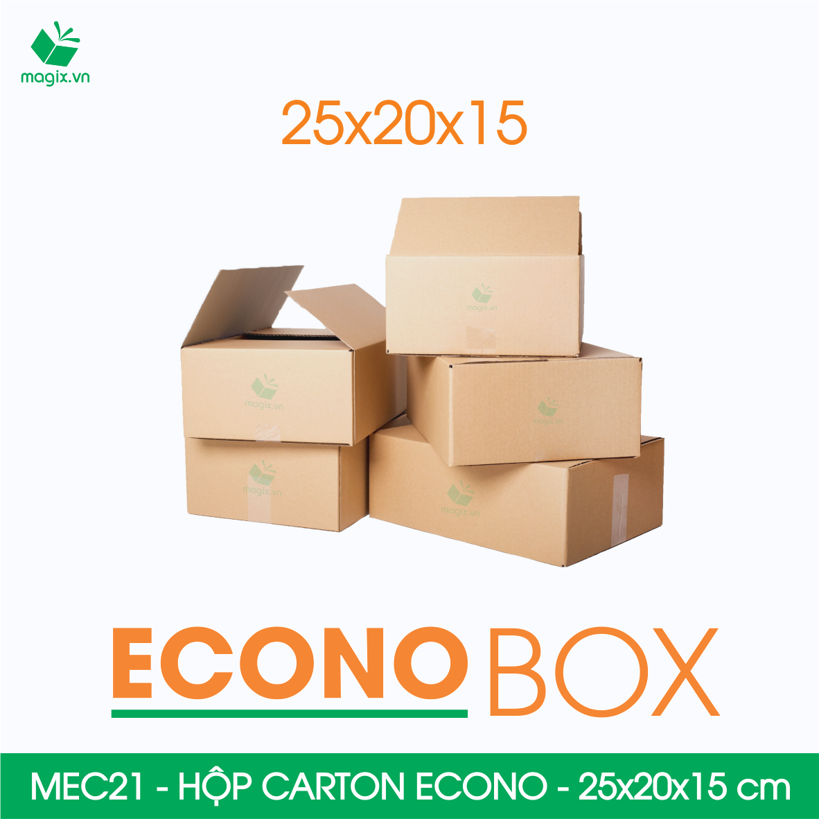 MEC21 - 25x20x15 cm - Combo 100 thùng hộp carton trơn siêu tiết kiệm ECONO