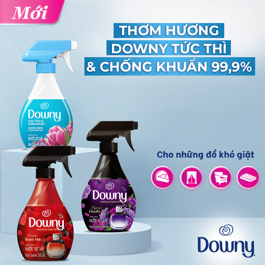 Combo Tiết Kiệm 3 Xịt Vải DOWNY Hương Nắng Mai/Huyền Bí/Đam Mê Chai 370ML x3