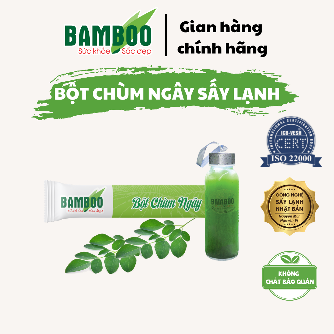 Bột Chùm ngây BAMBOO nguyên chất, siêu mịn hộp 60g/ 20 gói