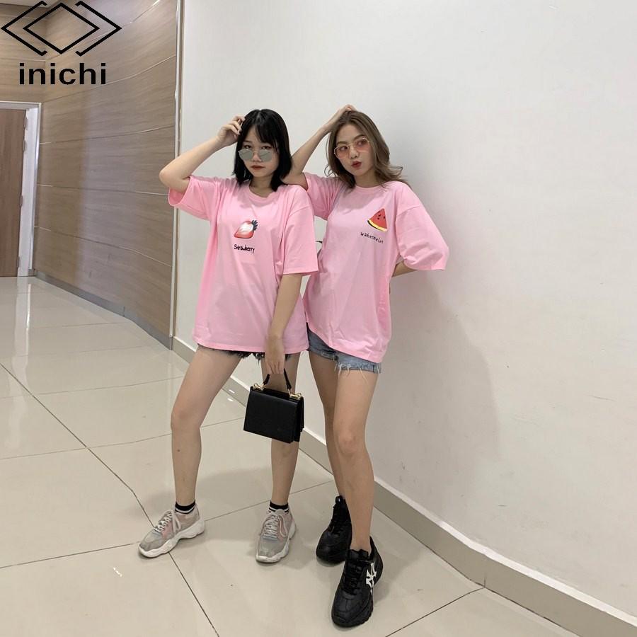 Áo thun unisex INICHI tay lỡ form rộng hot trend in hình dưa hấu - IC638 màu hồng