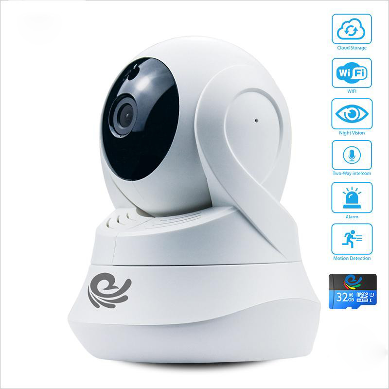 Camera Wifi Ip Quan Sát Trong Nhà Model CC2022 - Xoay Theo Chuyển Động - Có Cổng LAN &amp; USB - Đàm Thoại 2 Chiều - Tích Hợp Hồng Ngoại Kèm Thẻ 32GB - Hàng Nhập Khẩu