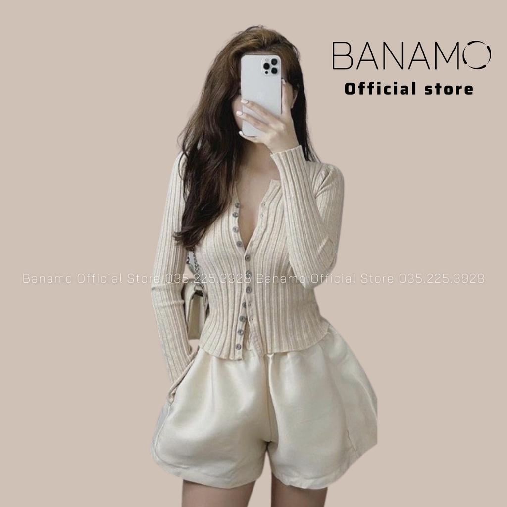 Hình ảnh Áo len tăm cúc dọc dài tay nhiều màu thời trang Banamo Fashion 3423