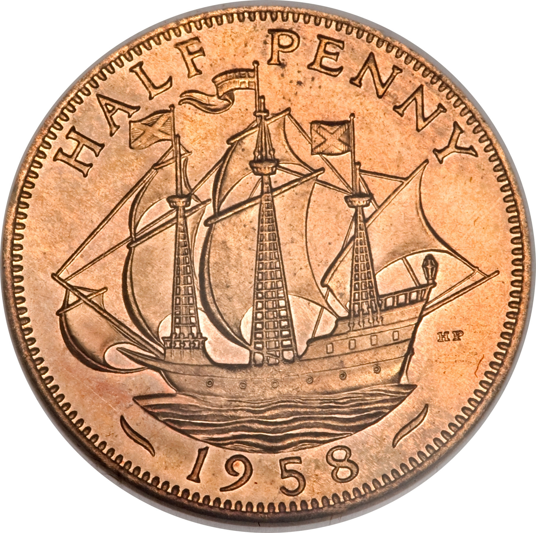 Đồng xu Anh 1/2 penny Thuận buồm xuôi gió, 1 trong 10 đồng xu may mắn nhất thế giới