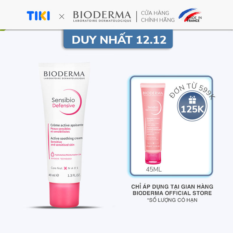 Kem dưỡng ẩm và làm dịu da, dành cho da nhạy cảm Bioderma Sensibio Defensive 40ml