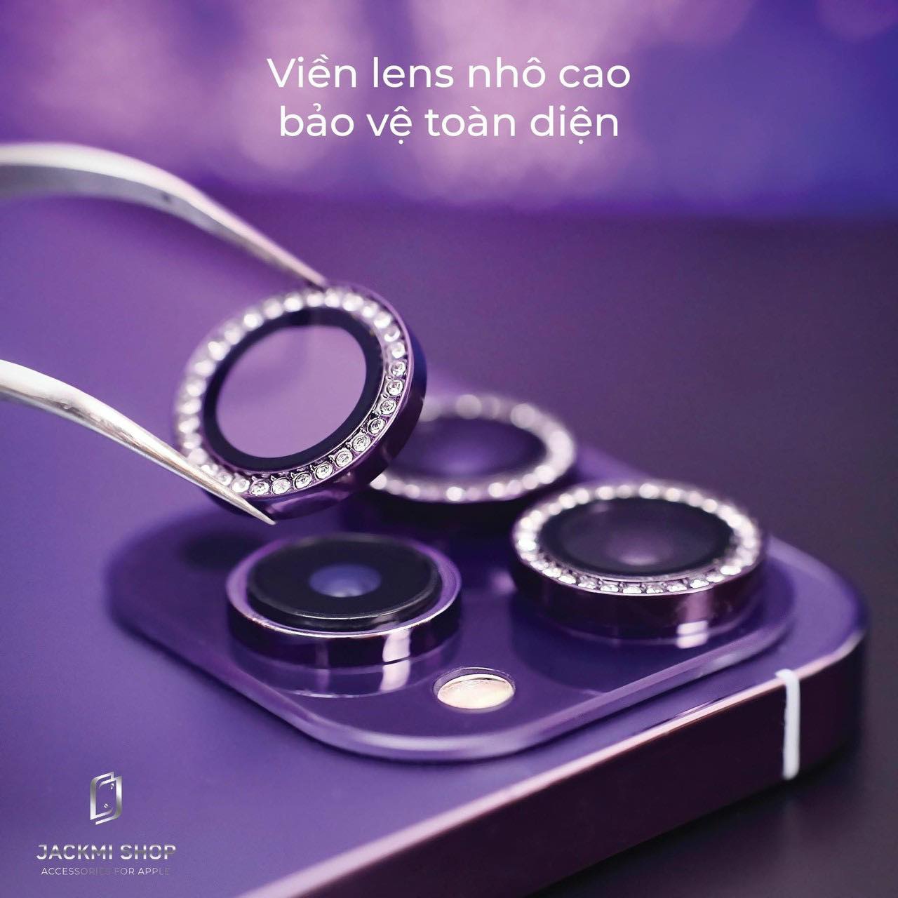 Bộ miếng dán kính cường lưc Kuzoom Camera Diamond đính đá cho iPhone 14 Pro/ 14 Pro Max - Hàng Nhập Khẩu