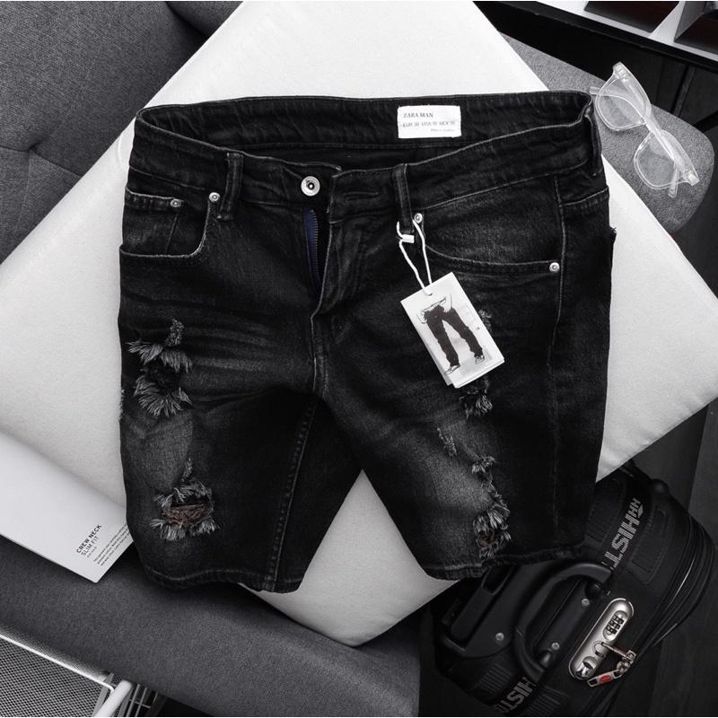 Quần short jean nam VNXK cao cấp jean co giãn màu xám đen