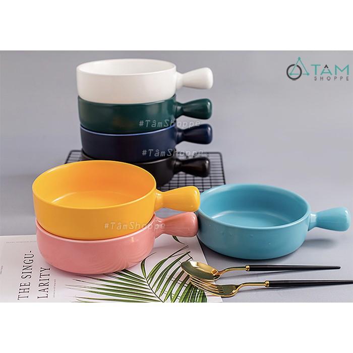 Chảo gốm sứ cao cấp tròn có tay cầm trơn màu Nordic Style
